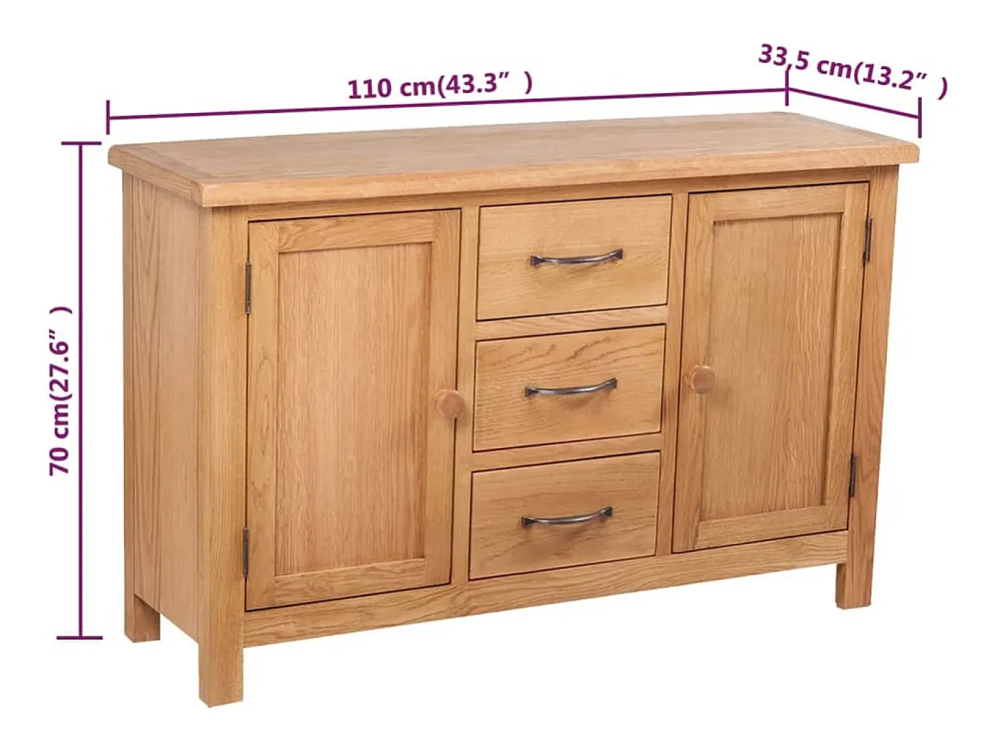 Aparador grande 3 cajones madera maciza roble 110x33,5x70 cm