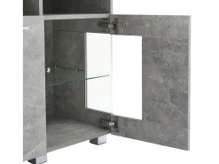 Aparador gris con luces LED, 140x40x70 cm, 4 puertas y compartimentos, para salón y comedor
