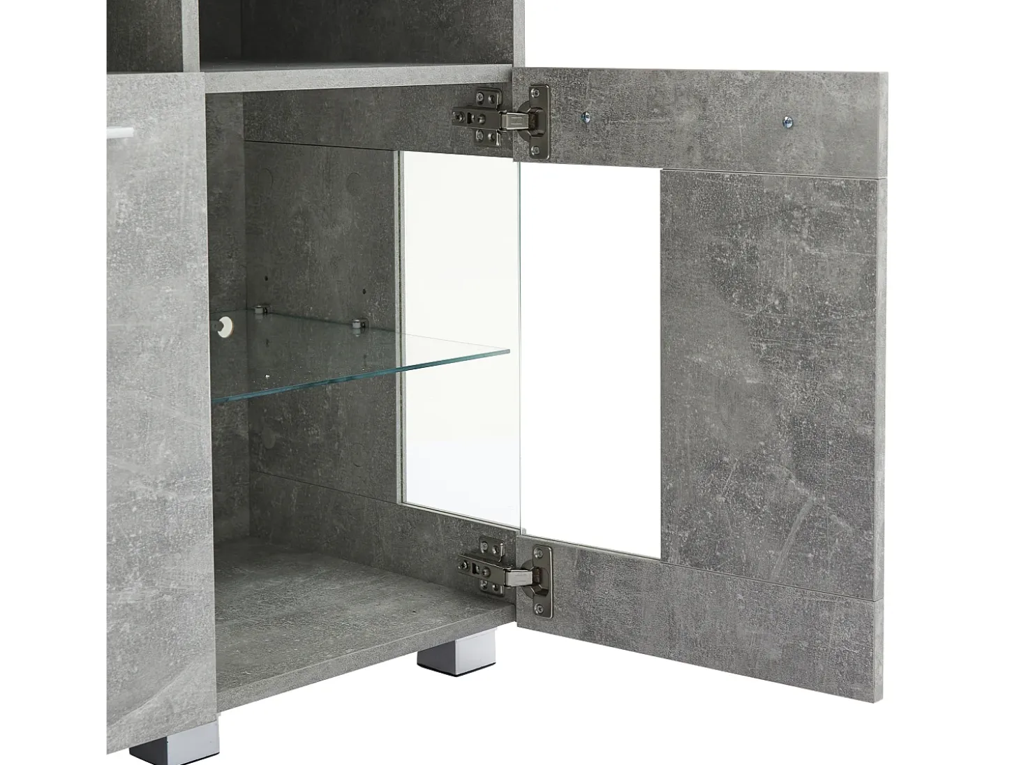 Aparador gris con luces LED, 140x40x70 cm, 4 puertas y compartimentos, para salón y comedor