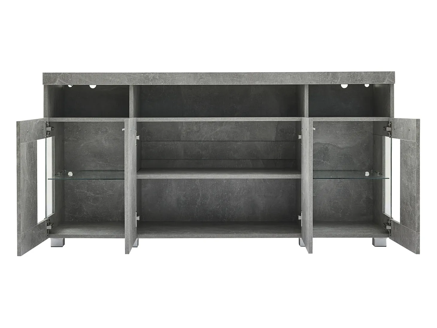 Aparador gris con luces LED, 140x40x70 cm, 4 puertas y compartimentos, para salón y comedor