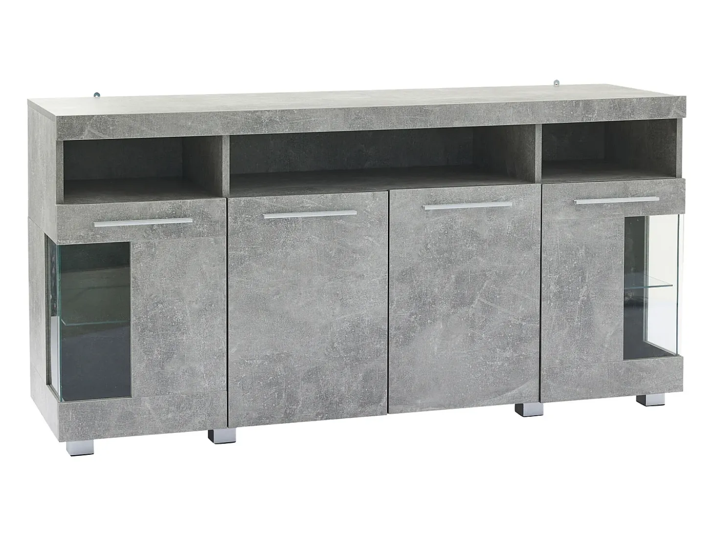 Aparador gris con luces LED, 140x40x70 cm, 4 puertas y compartimentos, para salón y comedor