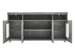 Aparador gris con luces LED, 140x40x70 cm, 4 puertas y compartimentos, para salón y comedor