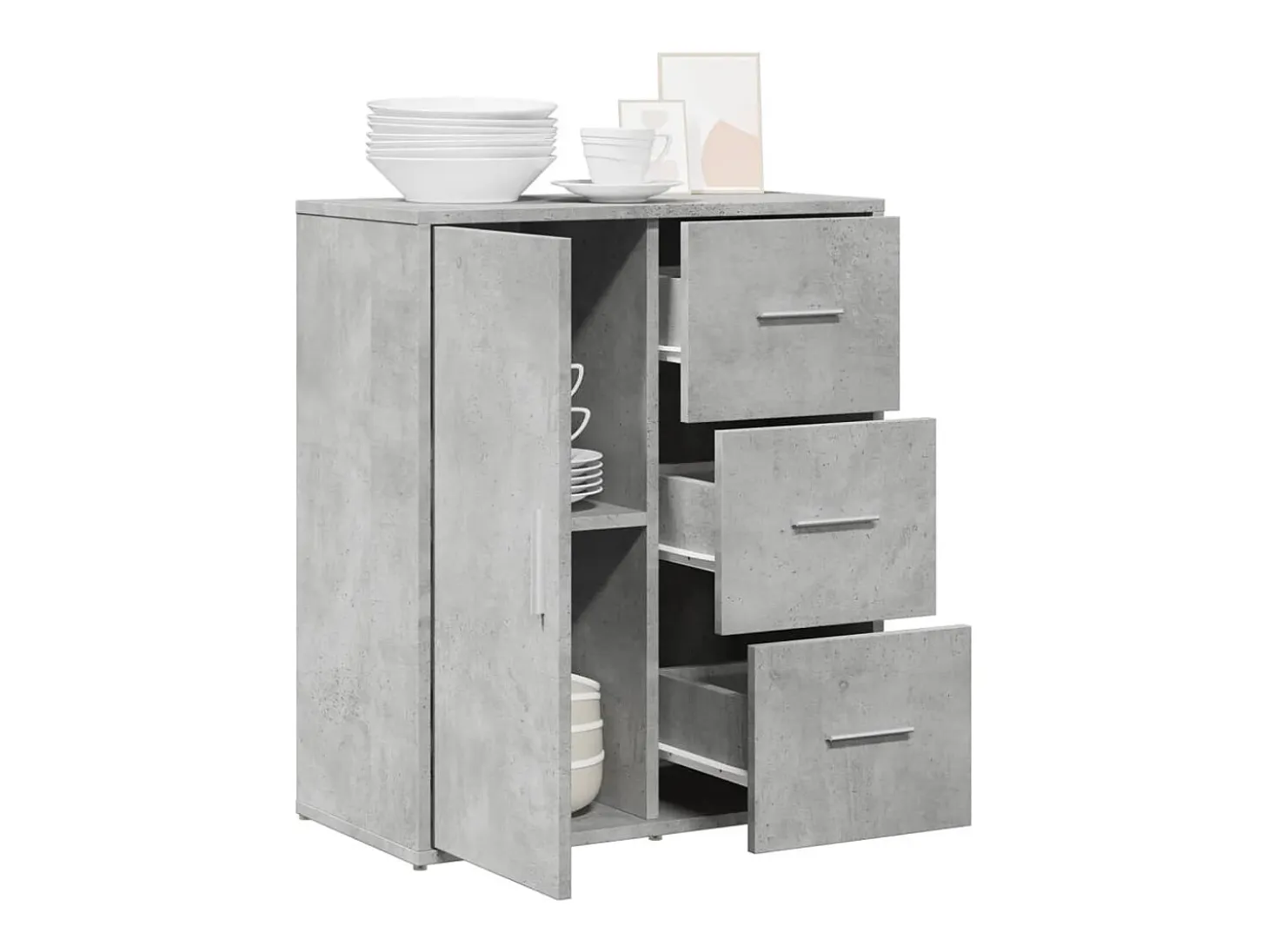 Aparador gris hormigón 60x31x70 cm madera de ingeniería