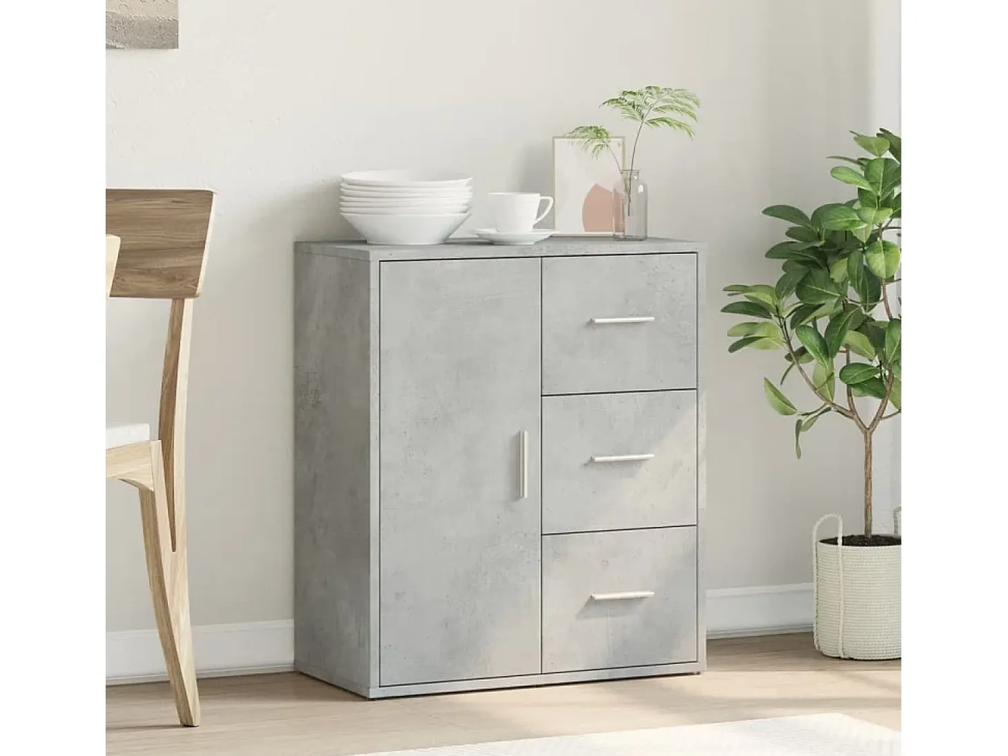 Aparador gris hormigón 60x31x70 cm madera de ingeniería