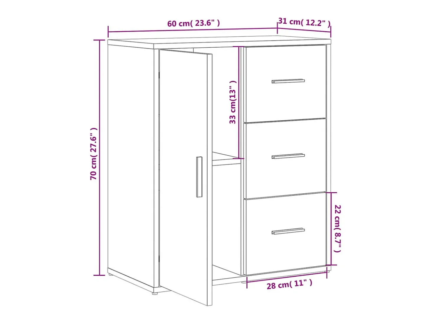 Aparador gris hormigón 60x31x70 cm madera de ingeniería