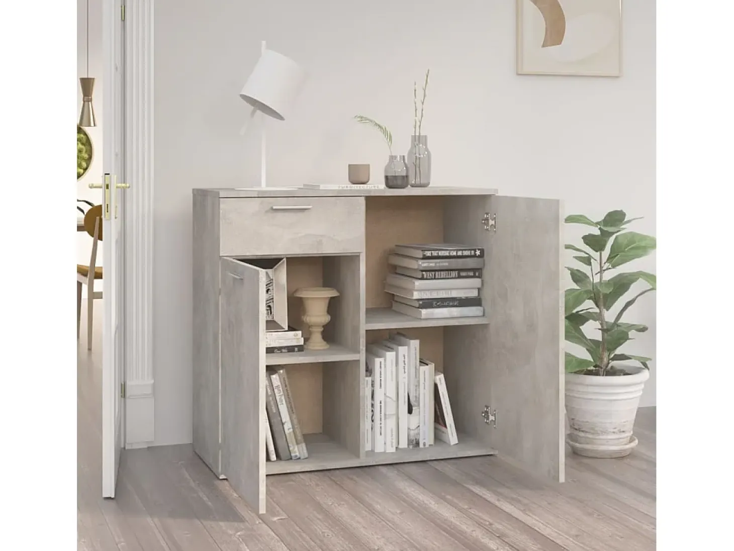 Aparador gris hormigón 80x36x75 cm madera de ingeniería