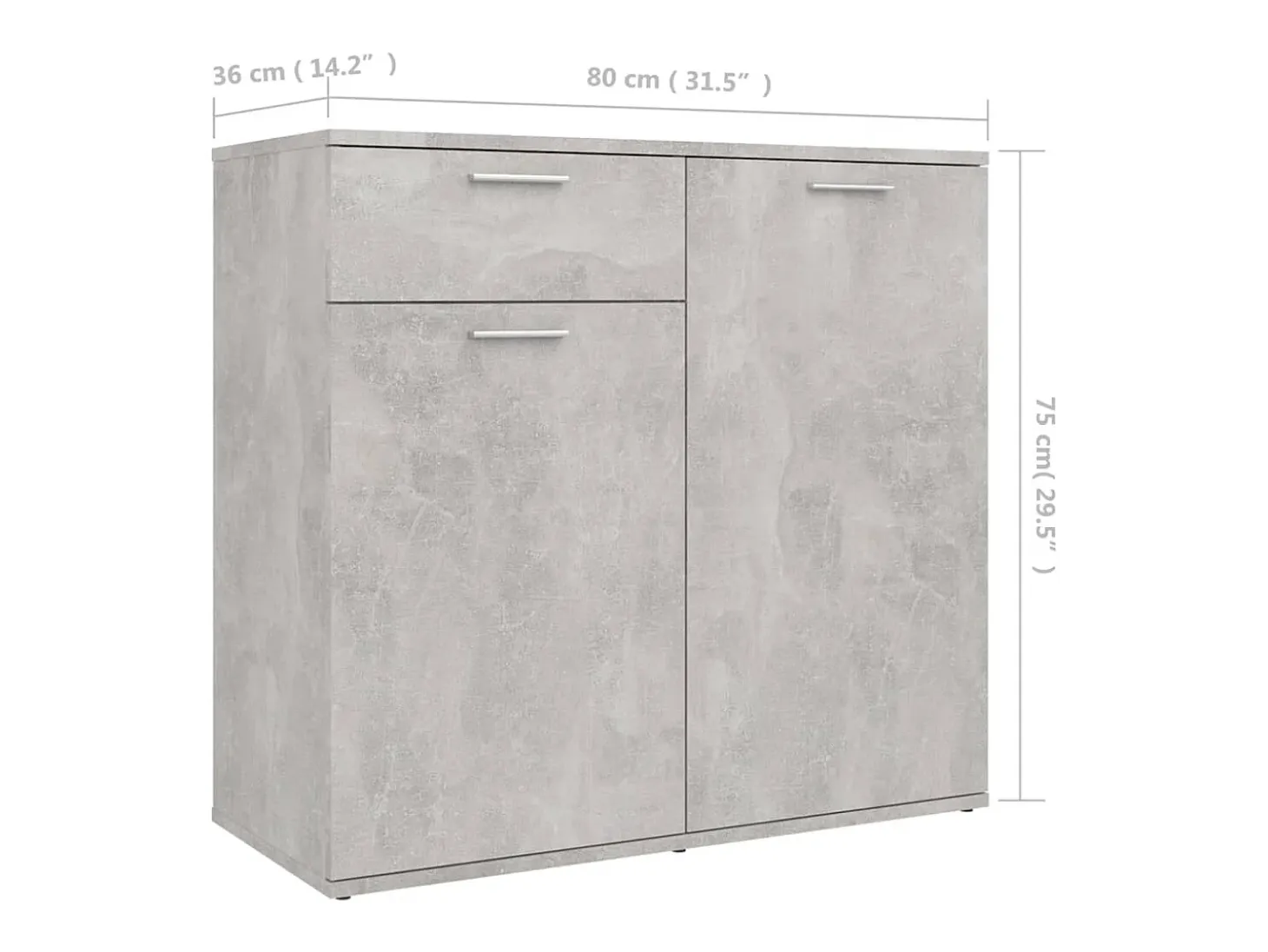 Aparador gris hormigón 80x36x75 cm madera de ingeniería