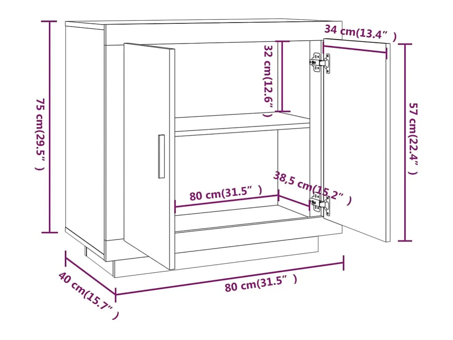 Aparador Gris Hormigón 80x40x75 cm Madera de Ingeniería