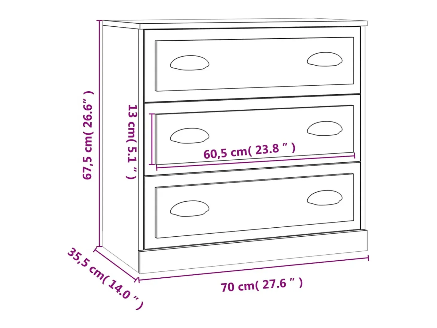 Aparador gris hormigón 70x35,5x67,5 cm madera de ingeniería