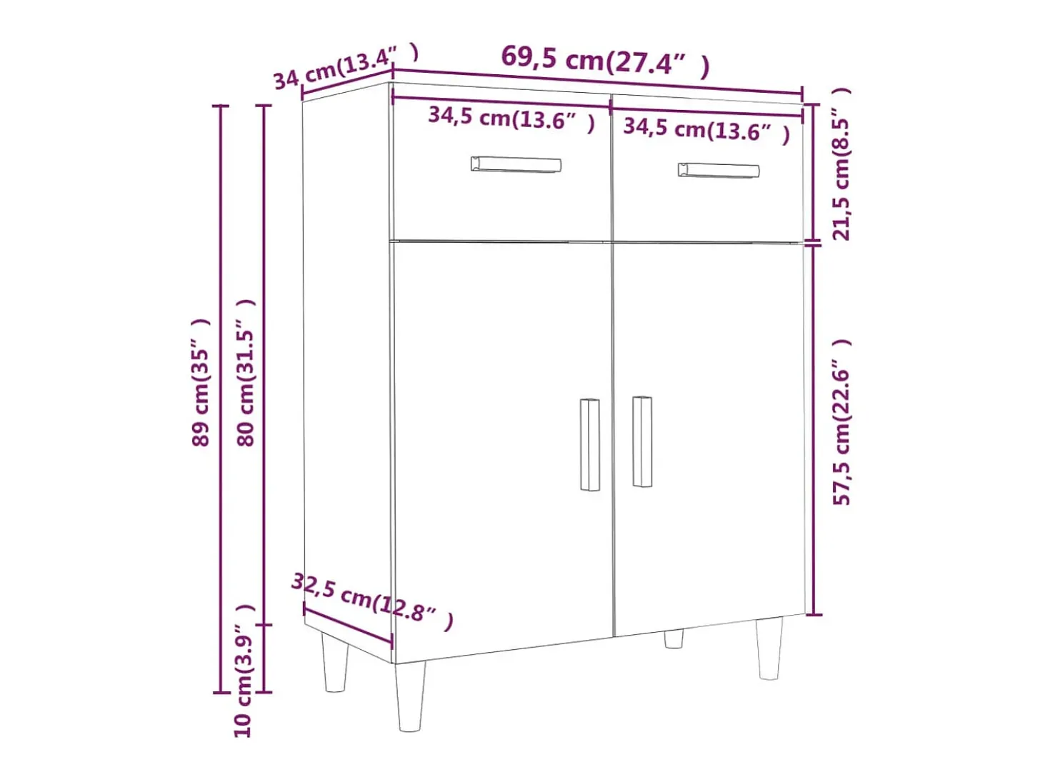 Aparador gris hormigón 69,5x34x89 cm madera de ingeniería
