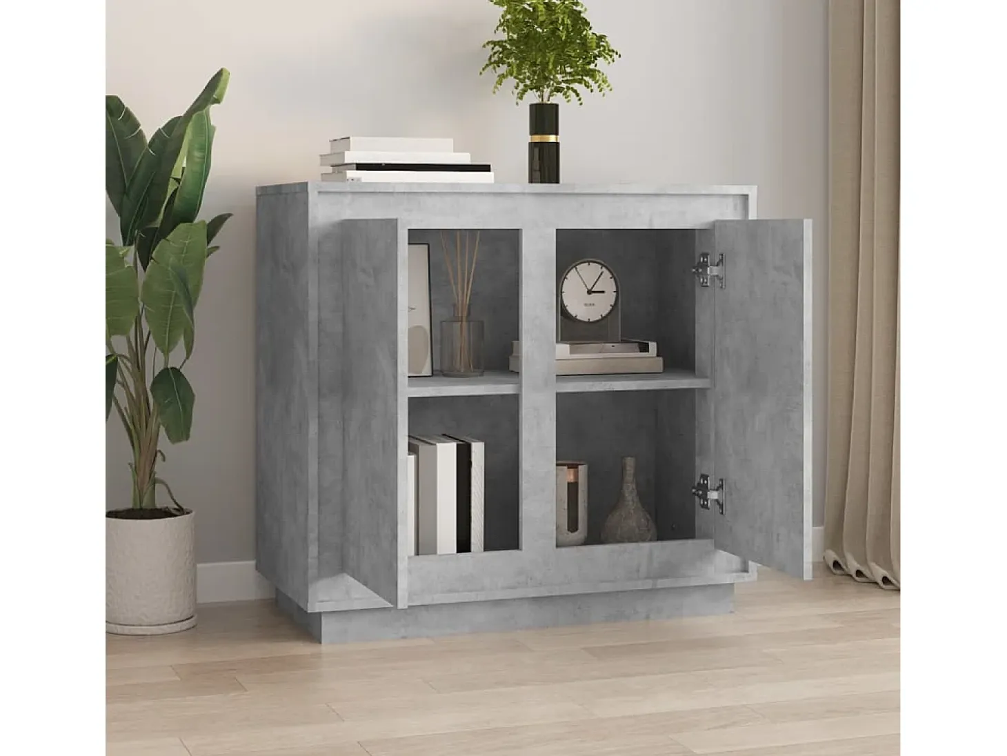 Aparador gris hormigón 80x34x75 cm madera de ingeniería