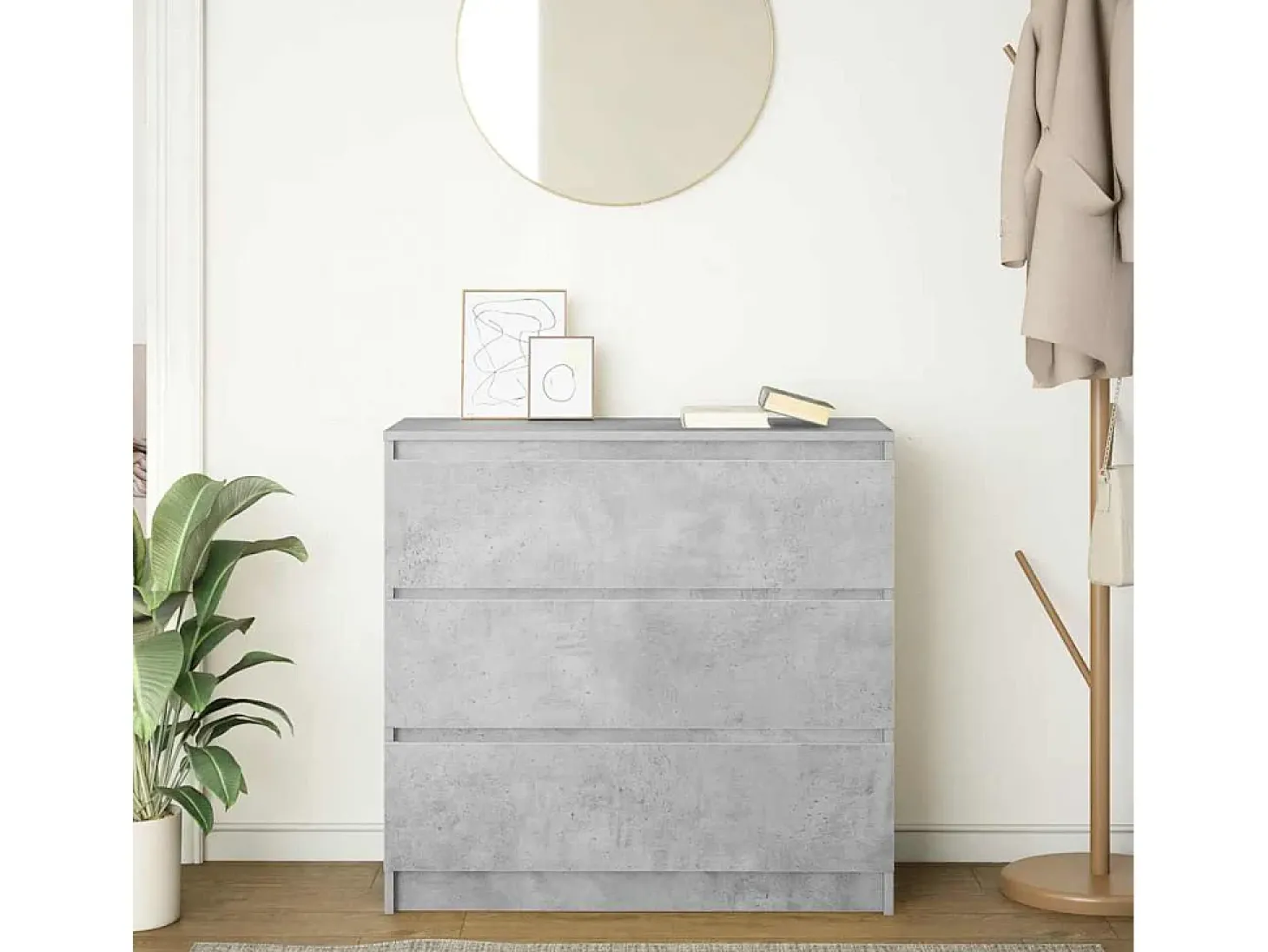 Aparador gris hormigón 80x35x76 cm madera de ingeniería