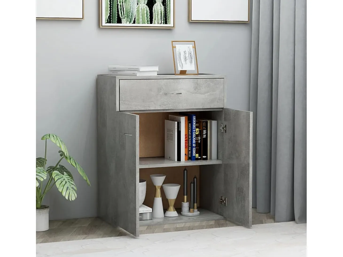 Aparador Gris Hormigón 60x30x75 cm Madera de Ingeniería