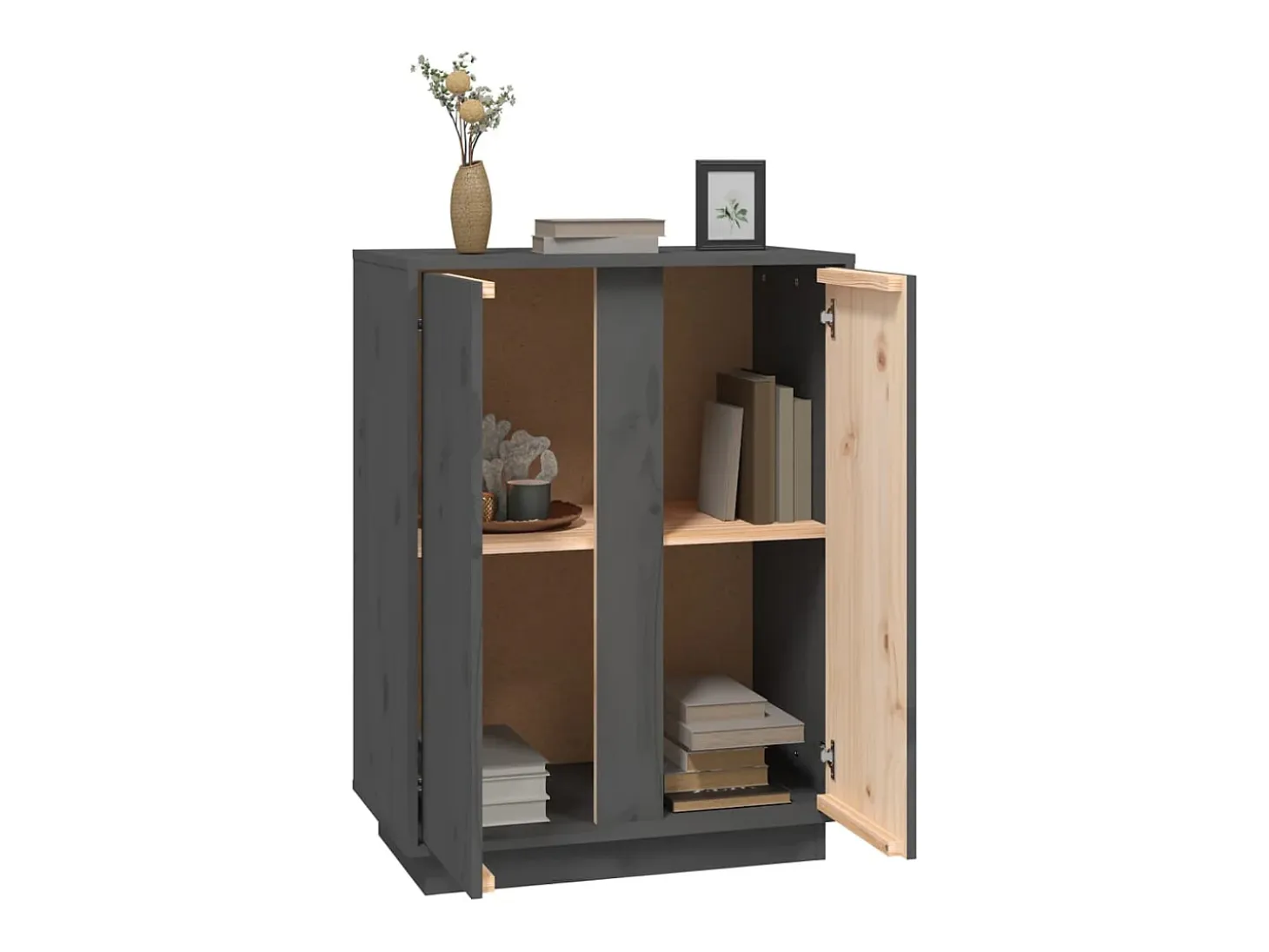 Aparador Gris 60x35x80 cm Madera Maciza de Pino