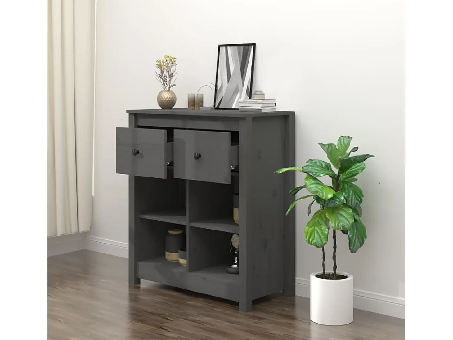 Aparador Gris 70x35x80 cm Madera Maciza de Pino