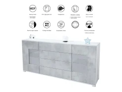 Aparador Grömitz V2 – Mueble con 2 Puertas Grandes y 4 Cajones, blanco mate/burdeos de alto brillo (166,5 x 75,5 x 35)