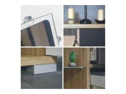 Aparador Grömitz V2 – Mueble con 2 Puertas Grandes y 4 Cajones, Roble Evoke/gris de alto brillo (166,5 x 75,5 x 35)