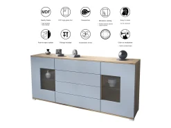 Aparador Grömitz V2 – Mueble con 2 Puertas Grandes y 4 Cajones, Roble Evoke/gris de alto brillo (166,5 x 75,5 x 35)