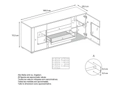 Aparador Grömitz V2 – Mueble con 2 Puertas Grandes y 4 Cajones, Roble Evoke/gris de alto brillo (166,5 x 75,5 x 35)