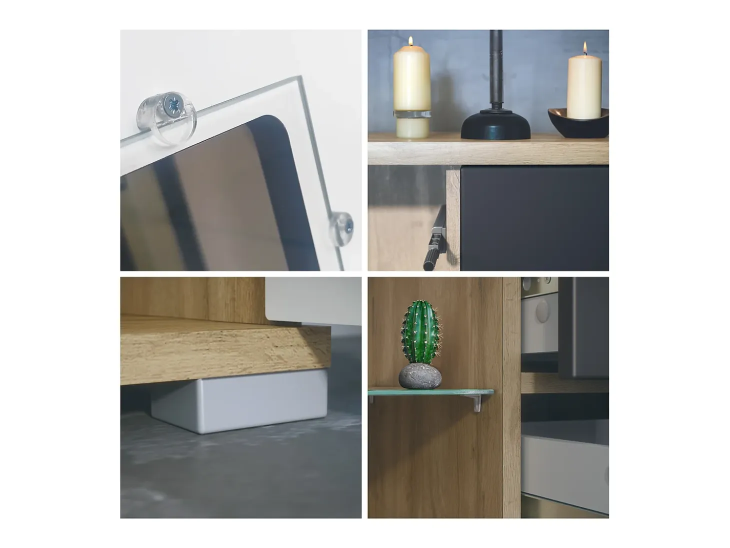 Aparador Grömitz V1 – Mueble con 2 Puertas Grandes y 4 Cajones, Roble Evoke/mezclilla mate (138,5 x 75,5 x 35)