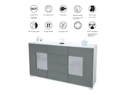 Aparador Grömitz V1 – Mueble con 2 Puertas Grandes y 4 Cajones, blanco mate/blanco de alto brillo (138,5 x 75,5 x 35)