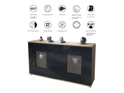 Aparador Grömitz V1 – Mueble con 2 Puertas Grandes y 4 Cajones, Roble Evoke/gris de alto brillo (138,5 x 75,5 x 35)