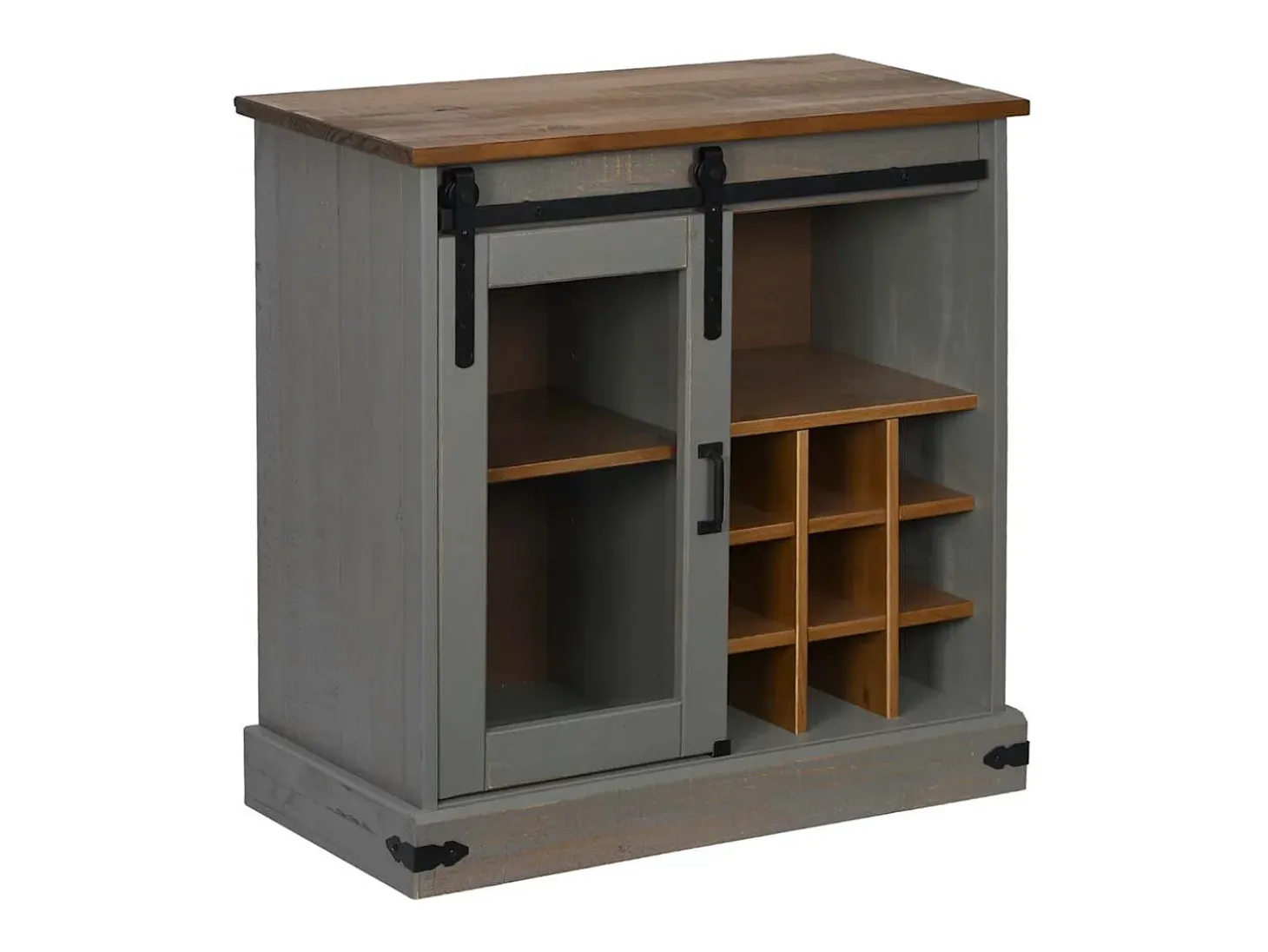Aparador HALDEN con puerta corredera, gris, 80x40x80 cm, madera maciza