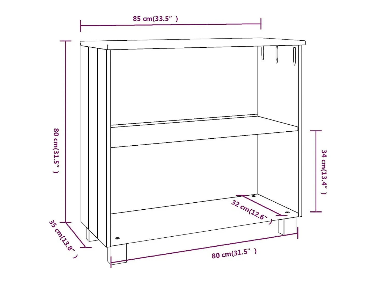Aparador HAMAR Blanco 85x35x80 cm Madera Maciza de Pino