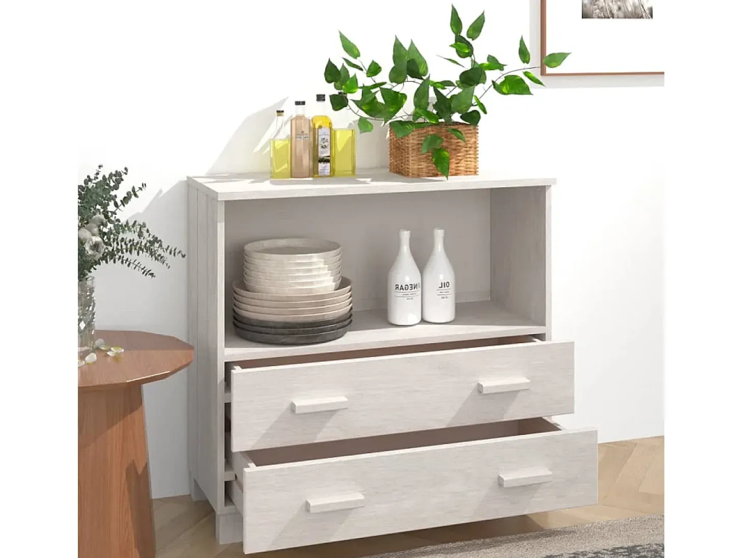 Aparador HAMAR Blanco 85x35x80 cm Madera Maciza de Pino