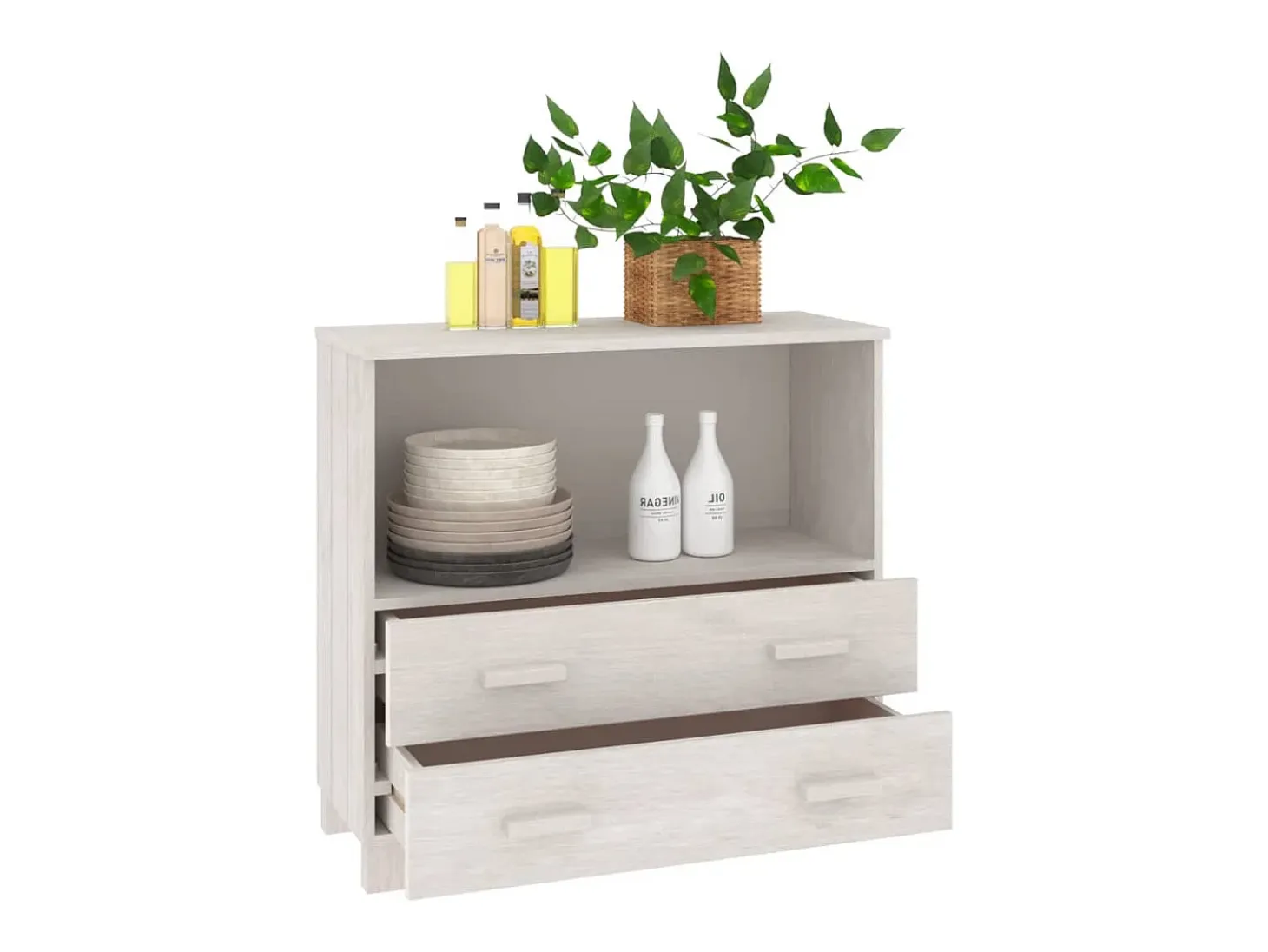 Aparador HAMAR Blanco 85x35x80 cm Madera Maciza de Pino