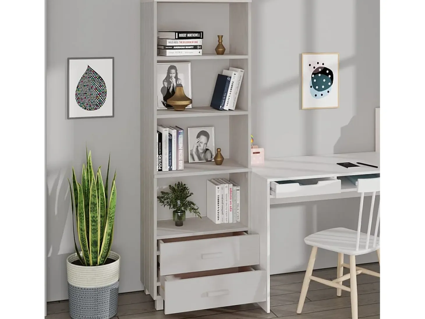 Aparador HAMAR Blanco 60x35x180 cm Madera maciza de pino