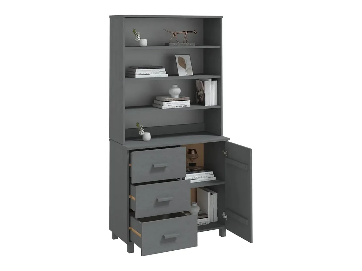 Aparador HAMAR madera de pino maciza gris oscuro