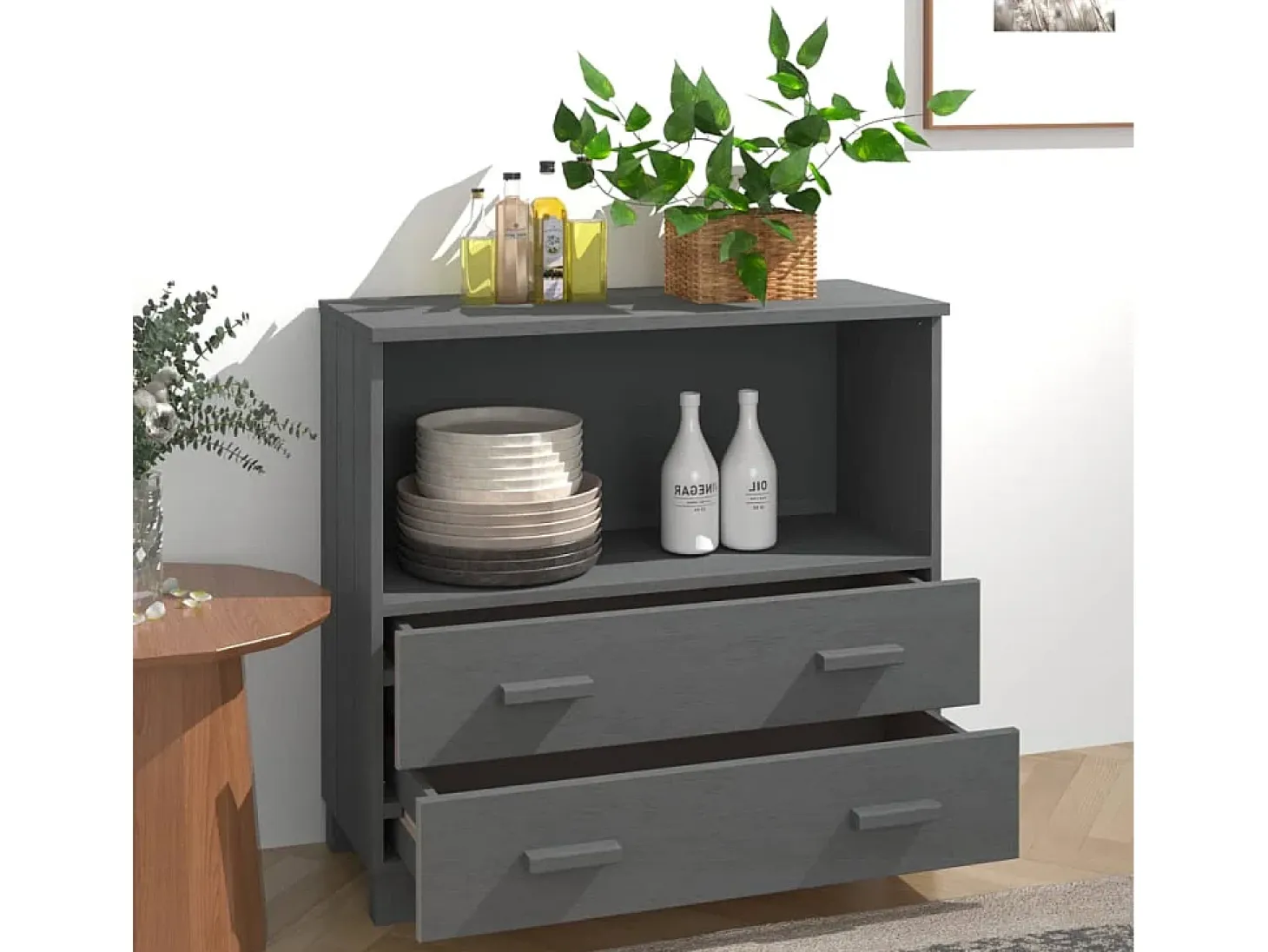 Aparador HAMAR madera maciza pino gris oscuro 85x35x80 cm ES83807