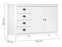 Aparador Hill Blanco 130x40x80 cm Madera Maciza de Pino