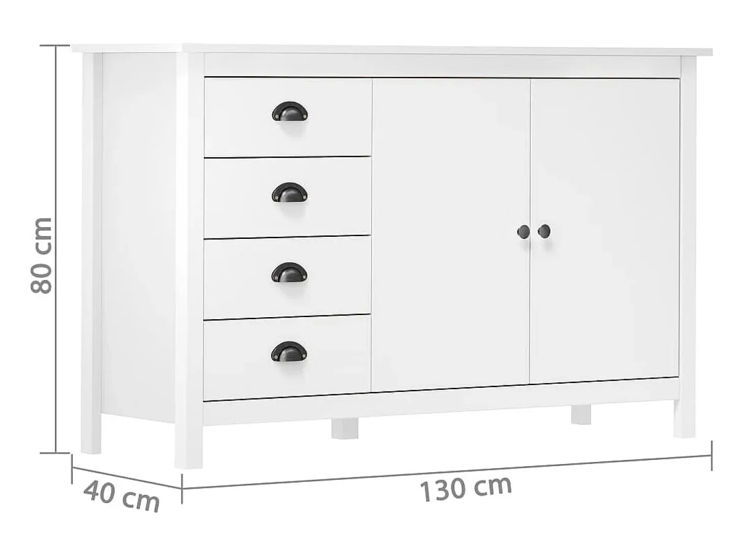 Aparador Hill Blanco 130x40x80 cm Madera Maciza de Pino