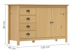 Aparador Hill madera maciza pino marrón miel 130x40x80 cm