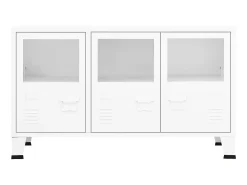 Aparador industrial de metal y vidrio blanco 105x35x62 cm ES85427