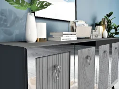 Aparador Kailua 1868, Antracita|Negro|Plata, 80x150x40cm, Aglomerado laminado