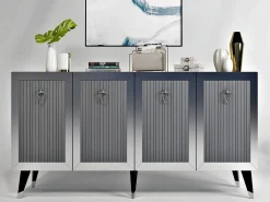 Aparador Kailua 1868, Antracita|Negro|Plata, 80x150x40cm, Aglomerado laminado