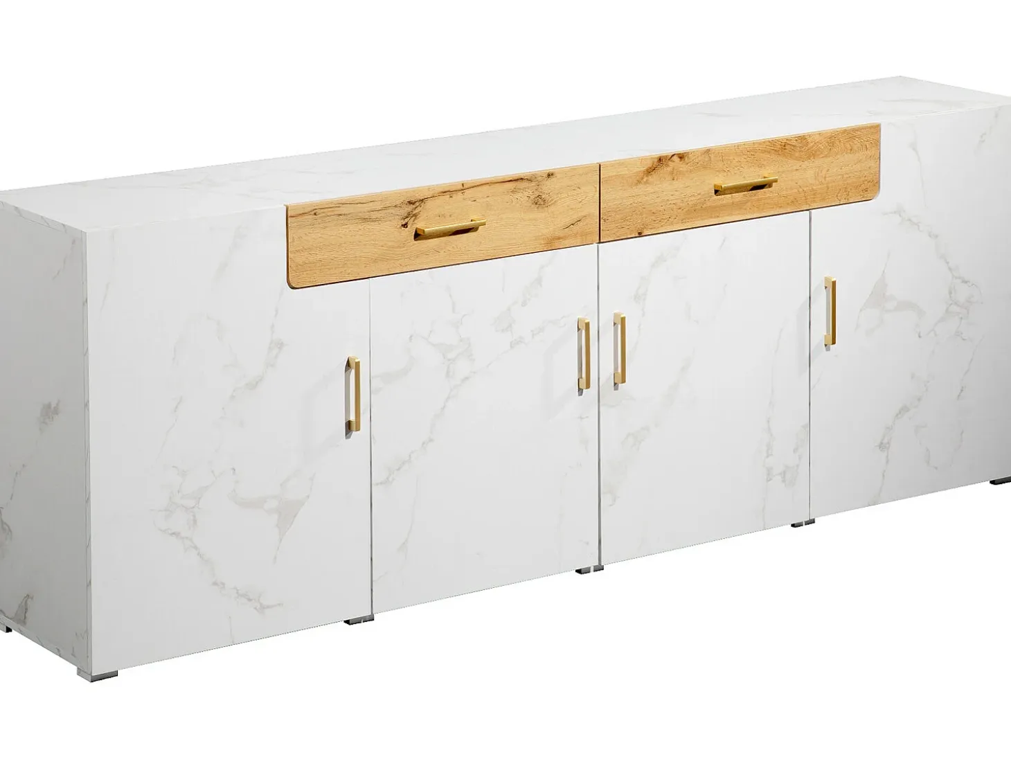 Aparador L 200 cm - 4 puertas con 2 cajones - Blanco