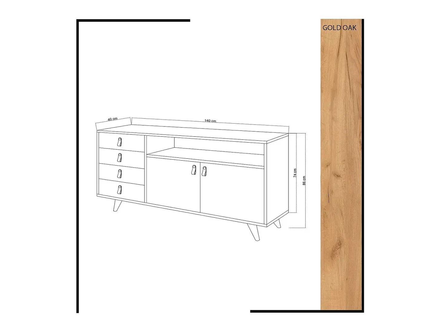 Aparador Lavina color roble Blanco 140x40x86 cm