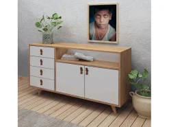 Aparador Lavina color roble Blanco 140x40x86 cm
