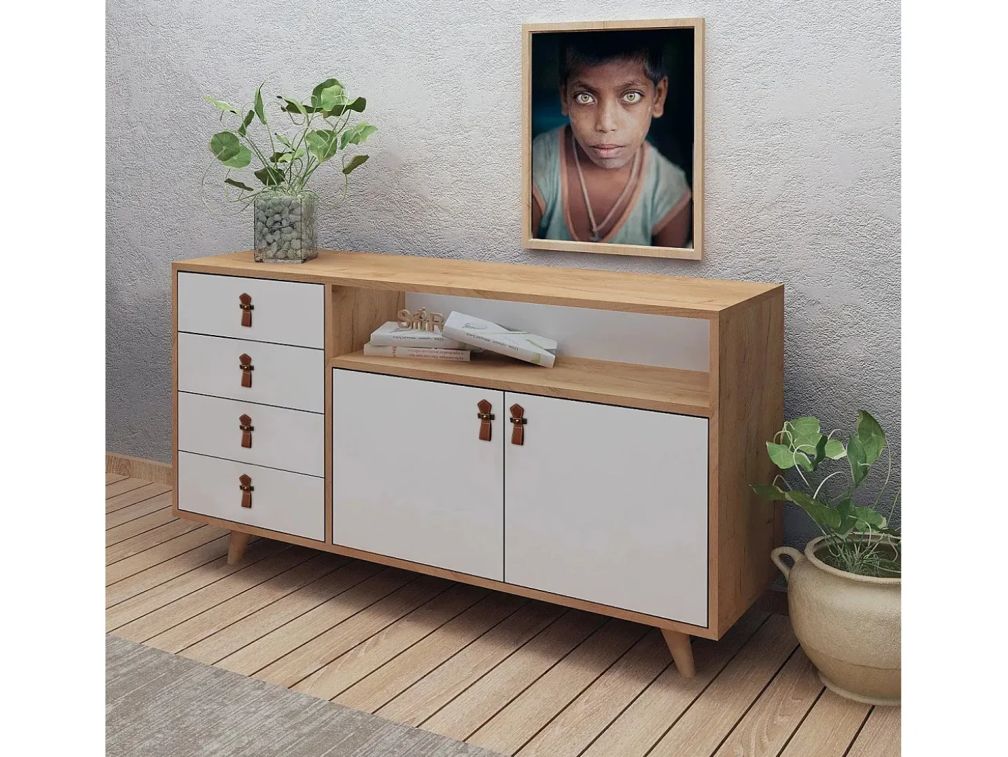 Aparador Lavina color roble Blanco 140x40x86 cm