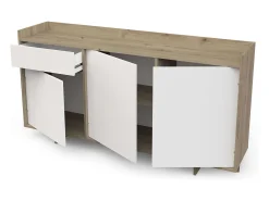 Aparador Lead 1 Cajón 3 Puertas Estantes Roble Blanco Melamina 157 cm