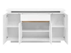 Aparador LED blanco con cajón y 4 puertas, 140x40x80 cm