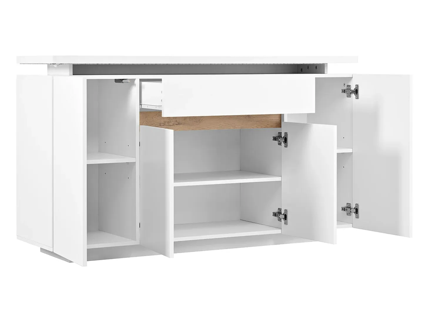 Aparador LED blanco con cajón y 4 puertas, 140x40x80 cm