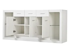 Aparador LED con estantes regulables, 3 cajones y 3 puertas - Acabado blanco brillo