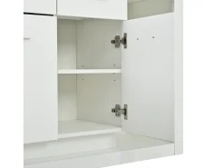Aparador LED con estantes regulables, 3 cajones y 3 puertas - Acabado blanco brillo