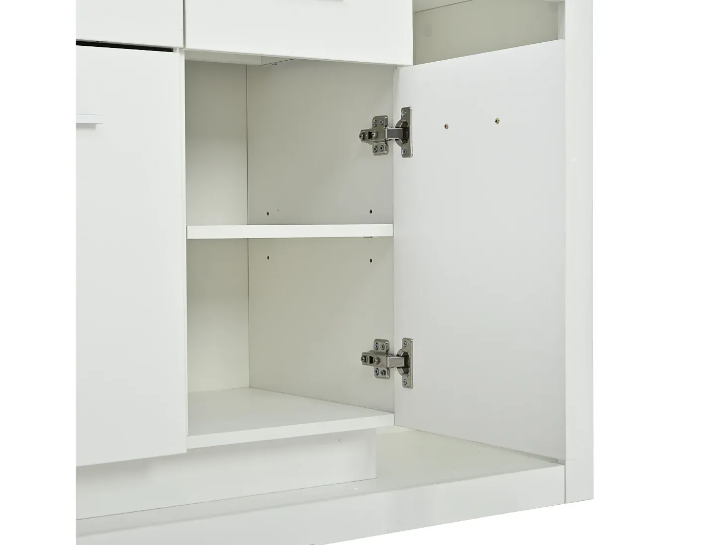 Aparador LED con estantes regulables, 3 cajones y 3 puertas - Acabado blanco brillo