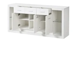 Aparador LED con estantes regulables, 3 cajones y 3 puertas - Acabado blanco brillo